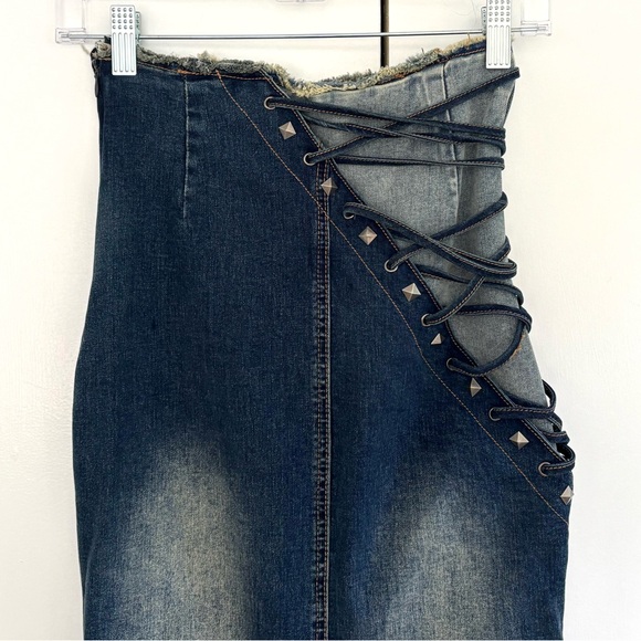 Dolls Kill Current Mood Misunderstood Tendencies Maxi Denim Skirt Size XXS - Picture 10 of 16